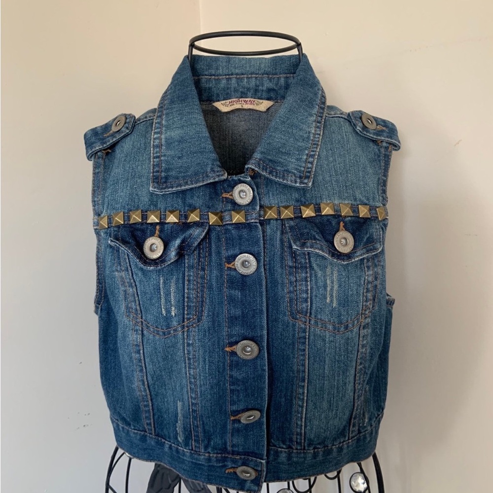 Denim Vest with Gold Studs